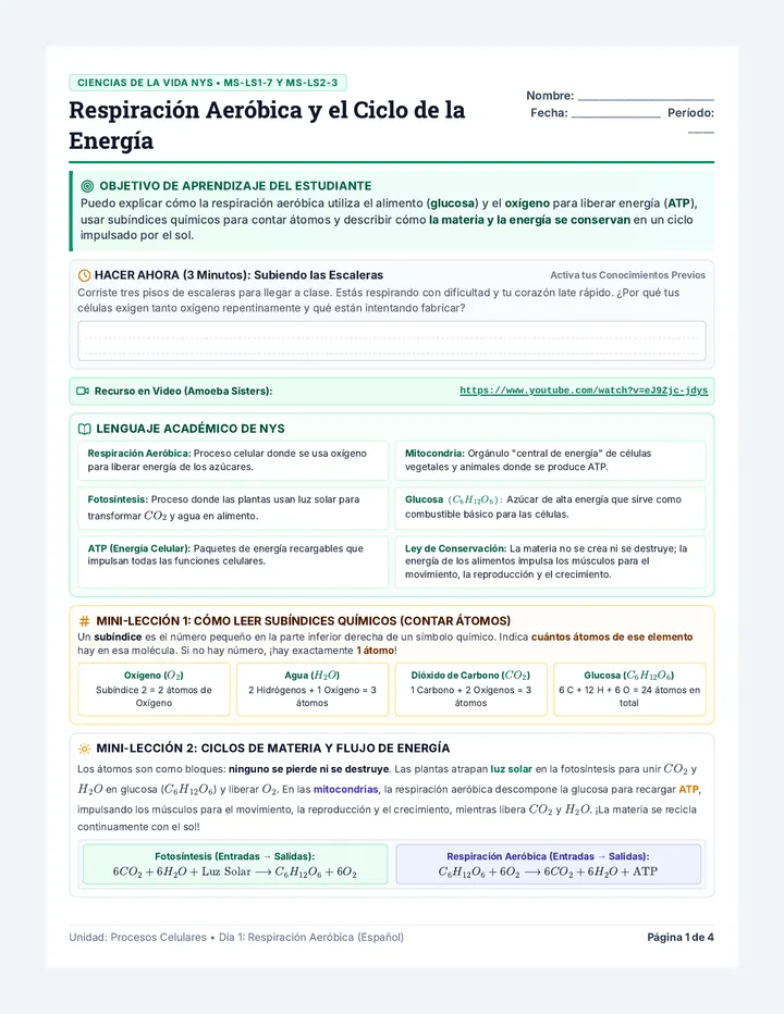 Respiracion Aerobica Student Packet