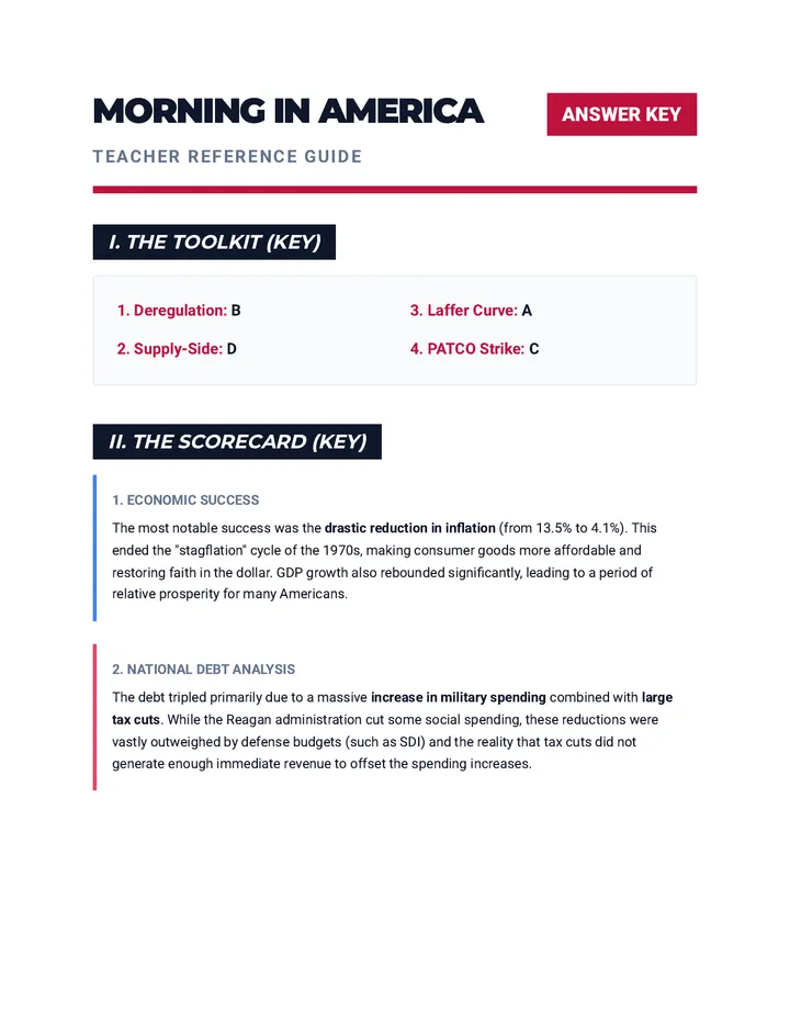 Morning in America Answer Key