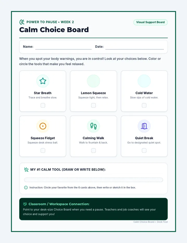 Calm Tools Choice Board