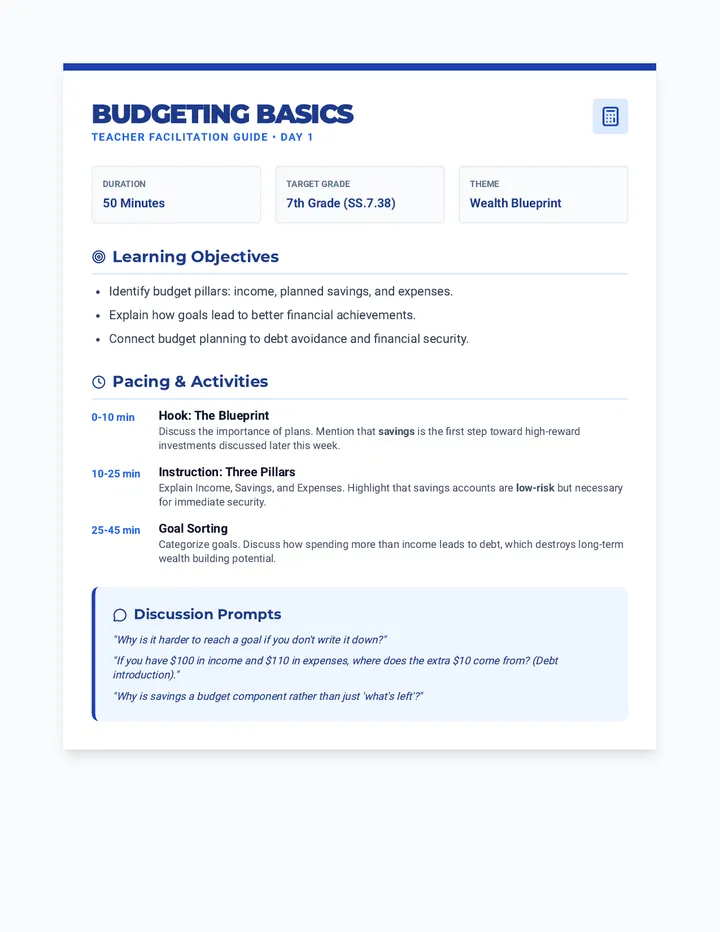 Budgeting Basics Teacher Guide