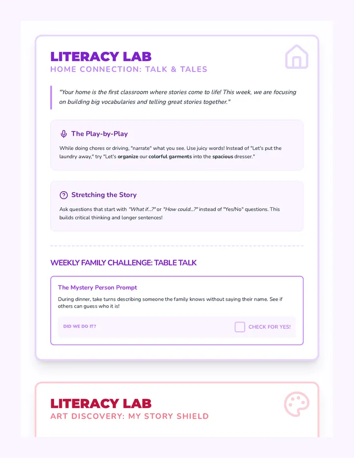 Oral Language Home and Art Guide