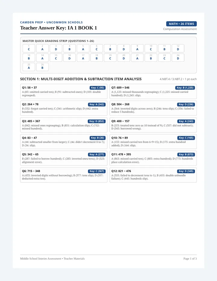 Book One Answer Key