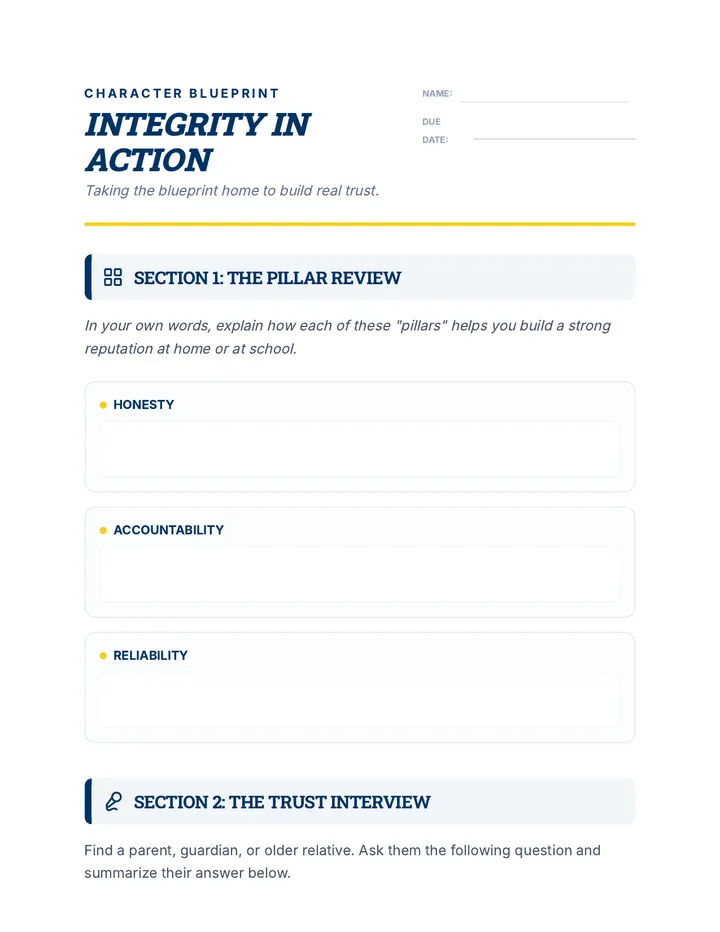 Integrity Action Worksheet