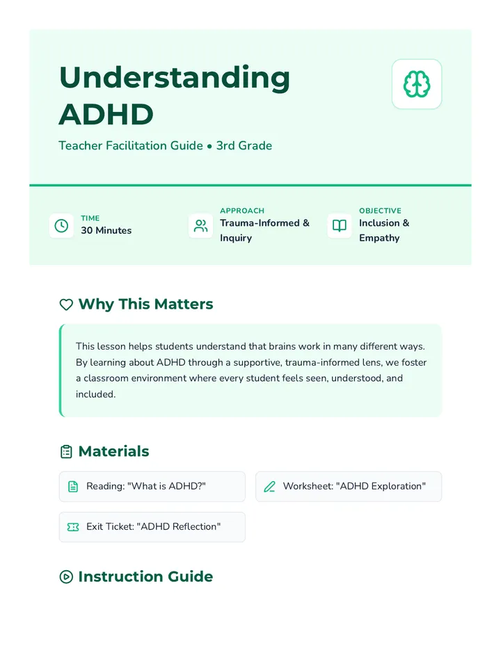 ADHD Awareness Lesson Plan
