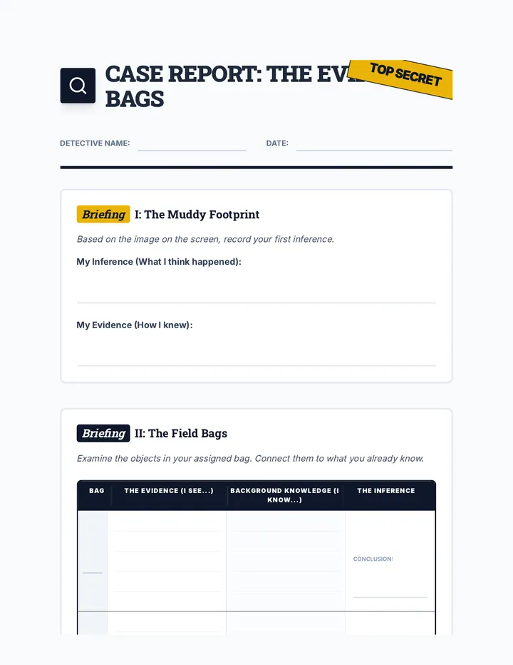 Detective Case Report Worksheet