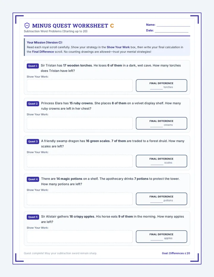 Minus Quest Worksheet C