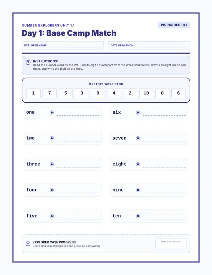 Day 1 Worksheets