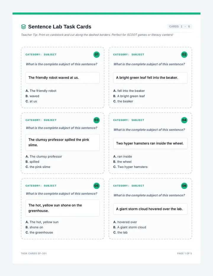 Sentence Fusion Task Cards