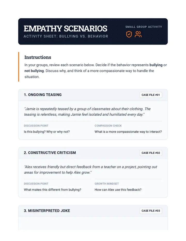 Empathy Scenarios Activity Sheet