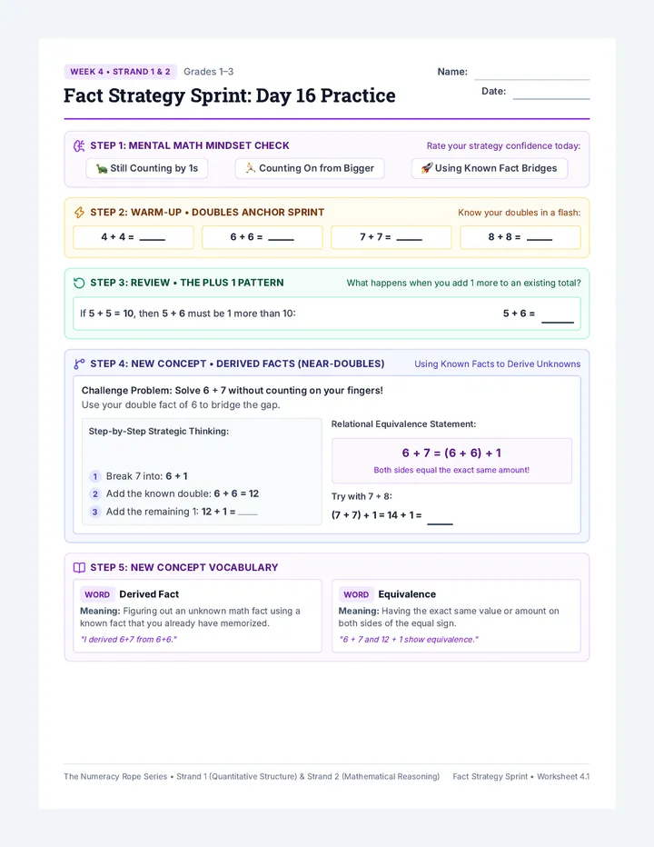 Fact Strategy Sprint Worksheet