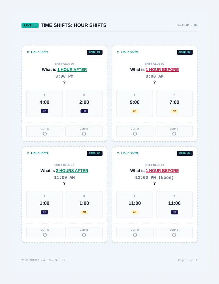 Time Shift Task Cards