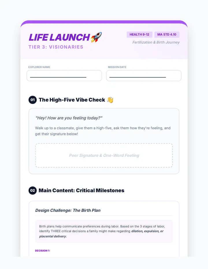 Life Launch Visionaries Worksheet