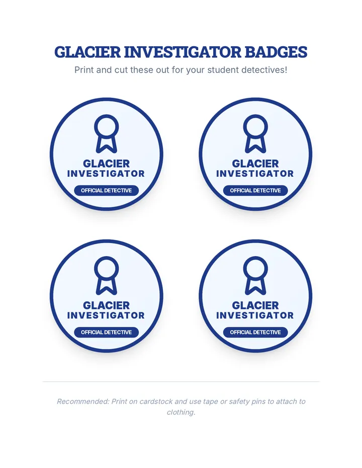 Glacier Investigator Badge Printable