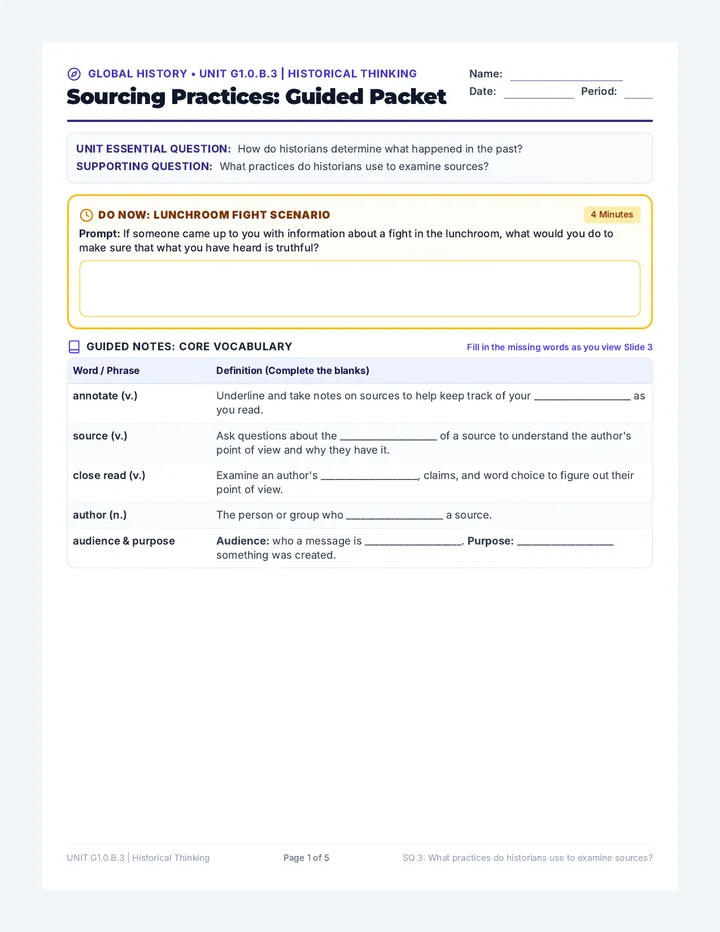 Sourcing Practices Worksheet
