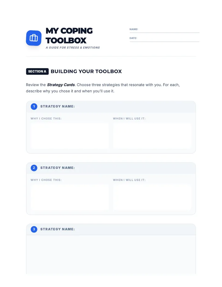 Coping Skills Toolbox Worksheet