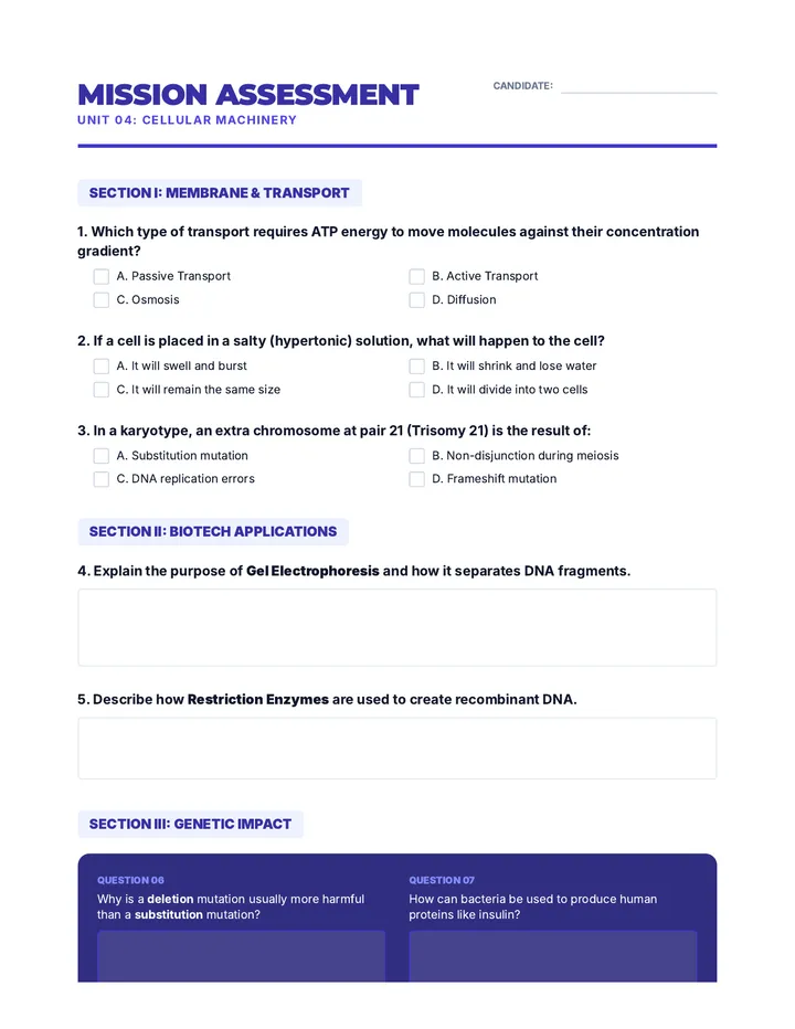 Cellular Assessment Quiz