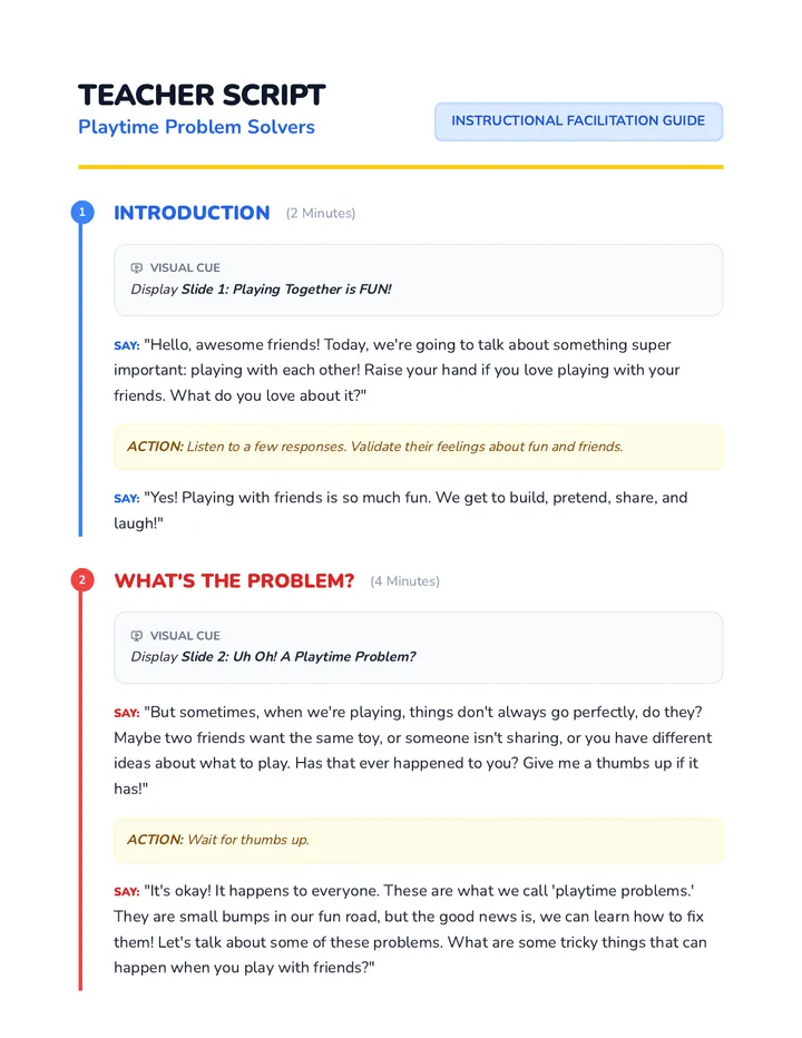 Teacher Script Playtime Problem Solvers