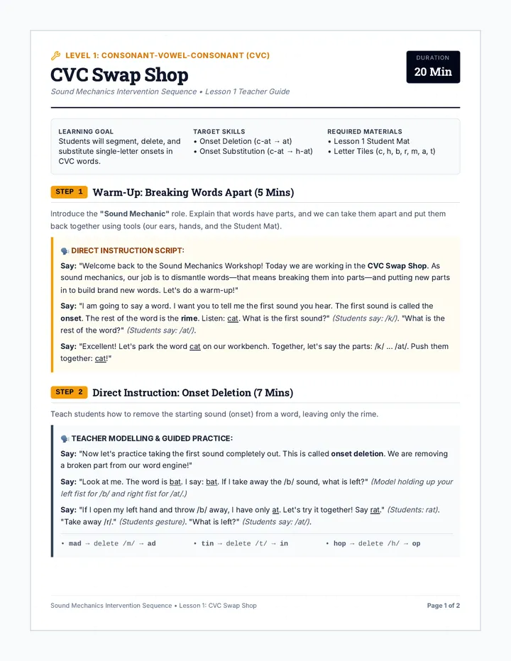 CVC Swap Shop Teacher Guide