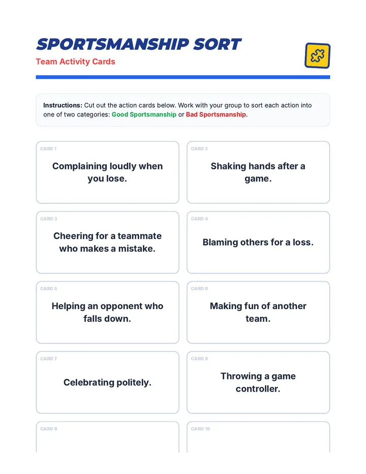 Sportsmanship Sort Activity