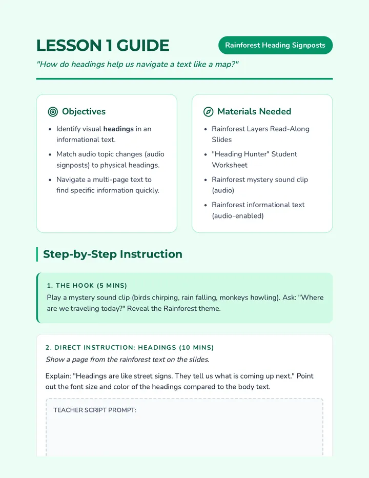 Rainforest Headings Teacher Guide