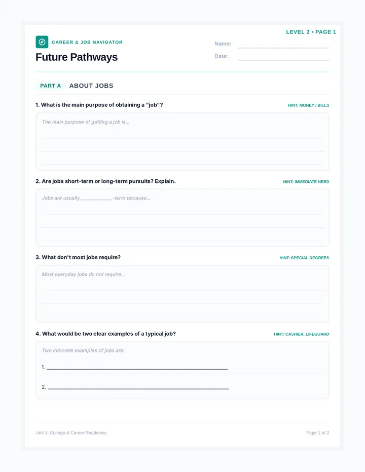 Career Compass Worksheet