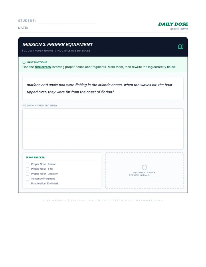 Day 2 Daily Dose Grammar Worksheet