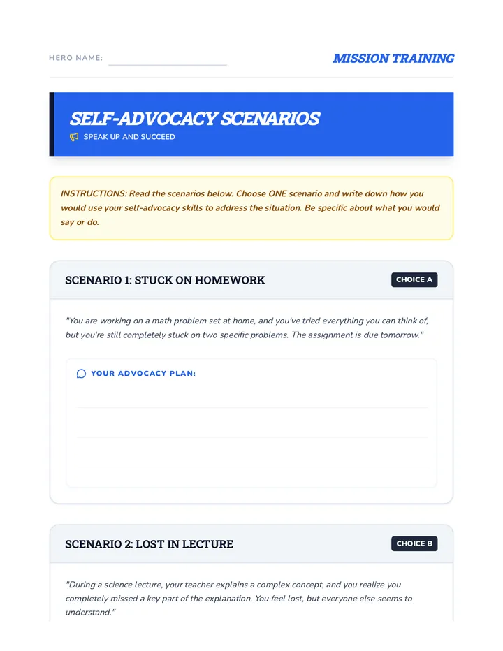 Self-Advocacy Scenarios Worksheet