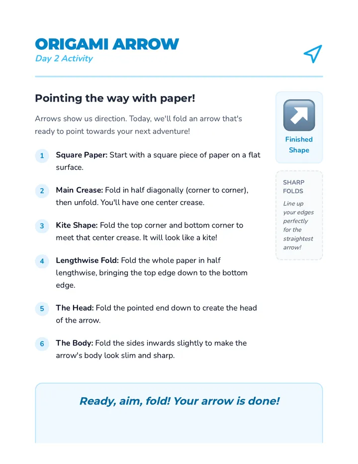 Origami Arrow Activity Sheet
