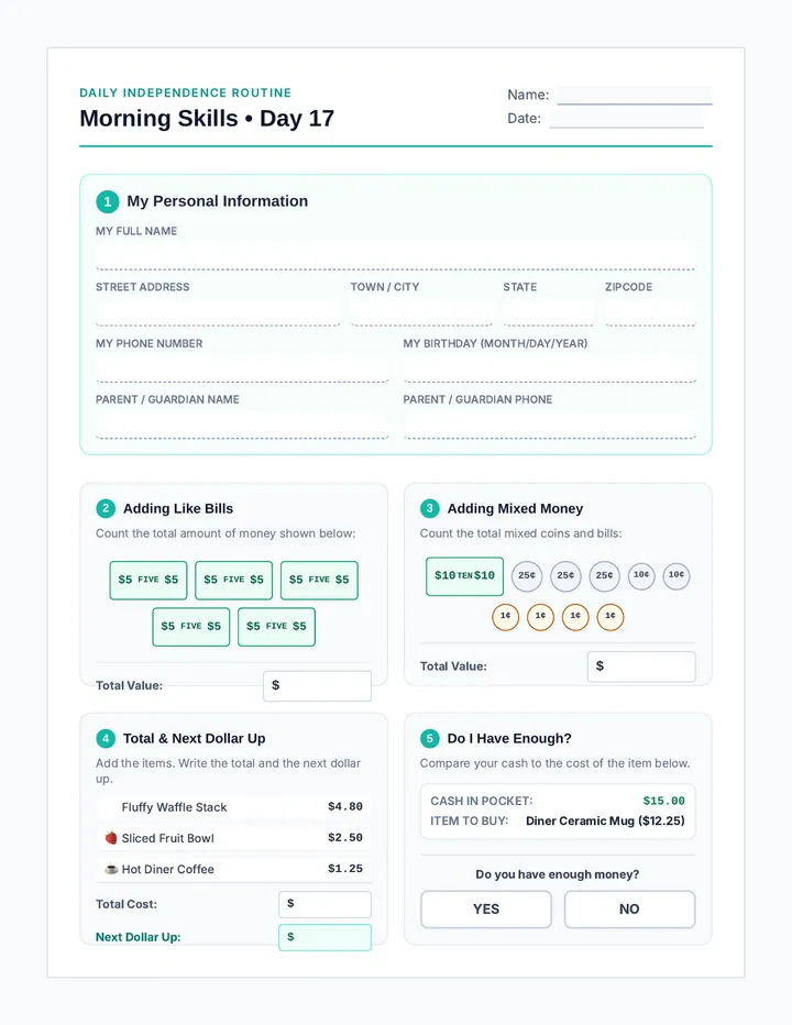 Morning Skills Day 17 Worksheet