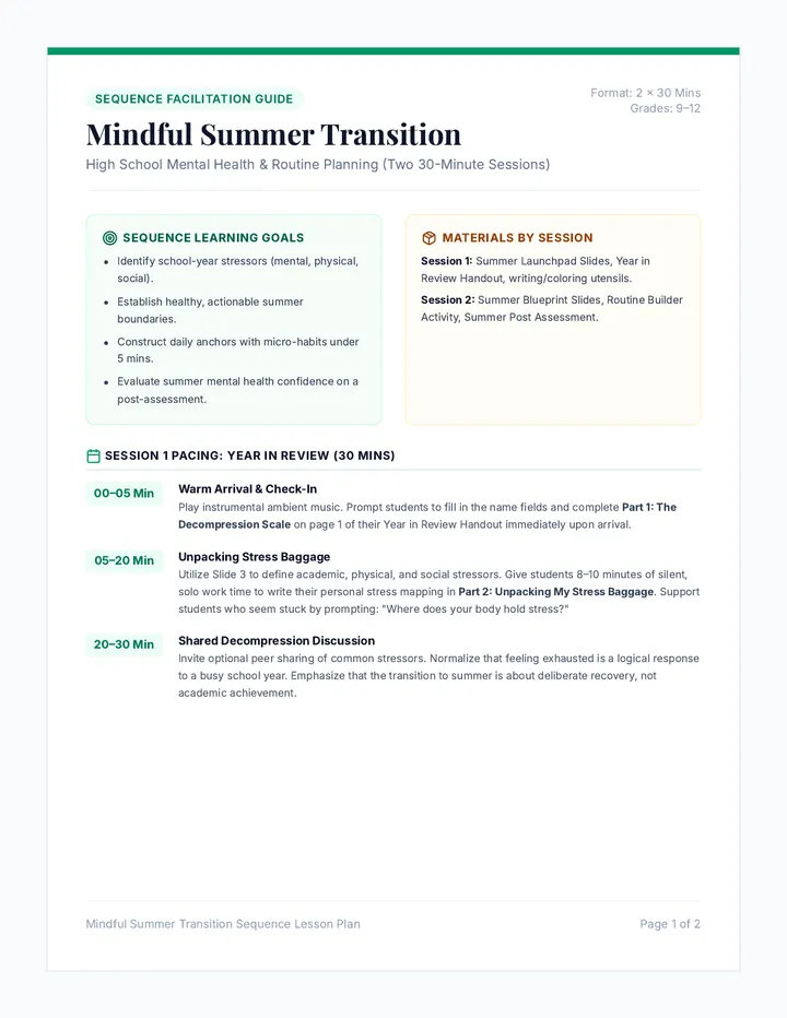 Mindful Summer Lesson Plan
