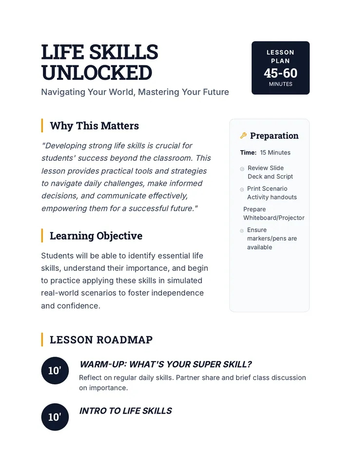 Life Skills Lesson Plan