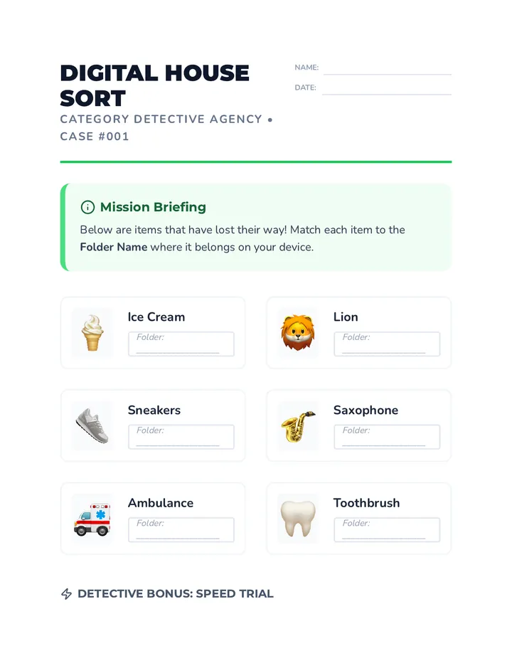 Digital House Sort Worksheet
