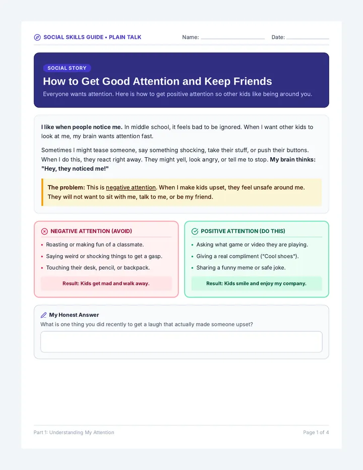 Friendship Signals Social Story