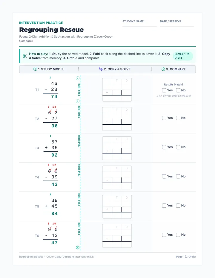 Regrouping Rescue Student Sheets