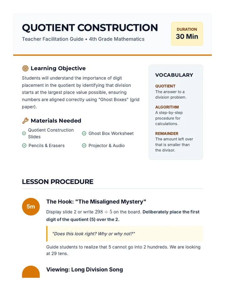 Quotient Construction Teacher Guide