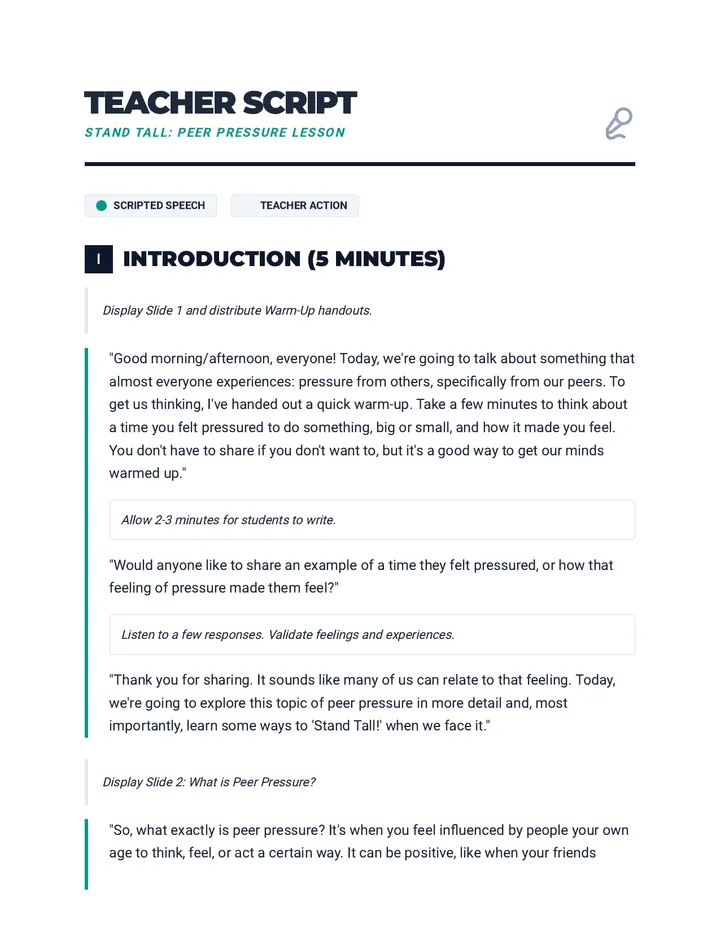 Stand Tall Teacher Script