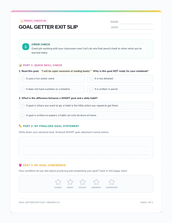 Goal Getters Exit Ticket