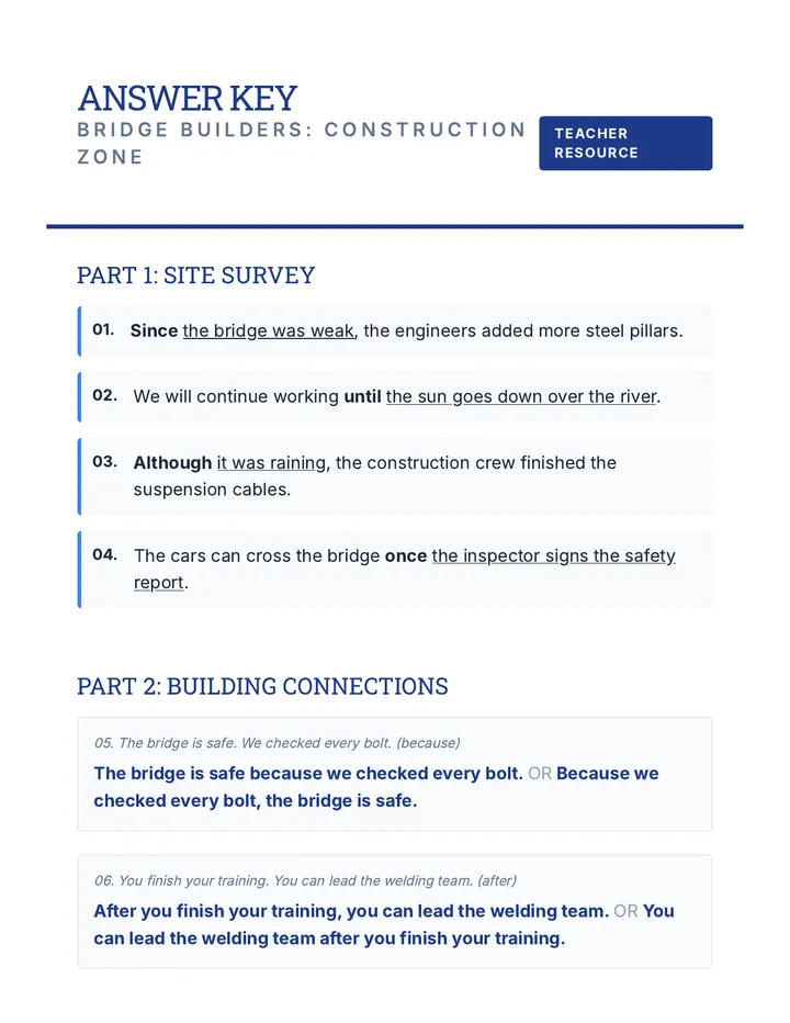Bridge Builders Answer Key