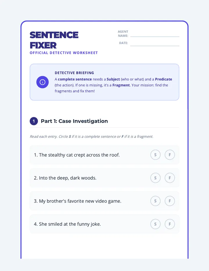 Sentence Fixer Worksheet