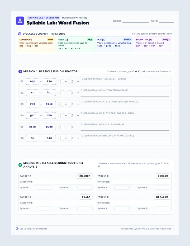 Syllable Lab Worksheet