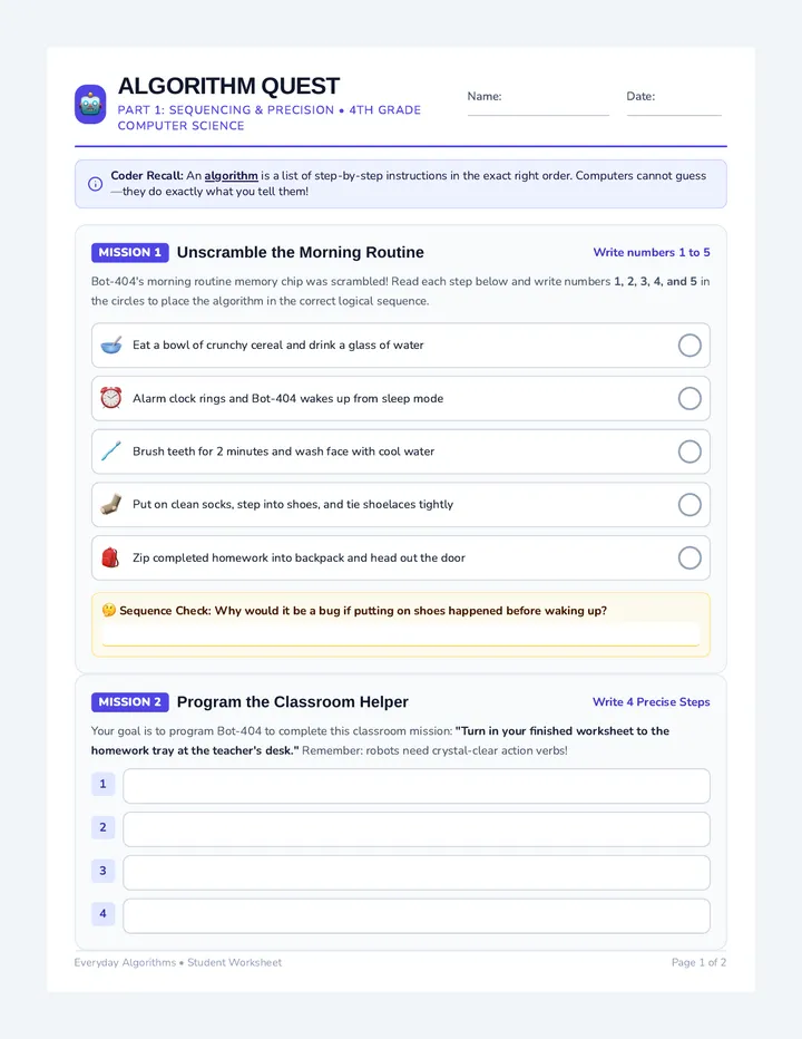 Algorithm Quest Worksheet