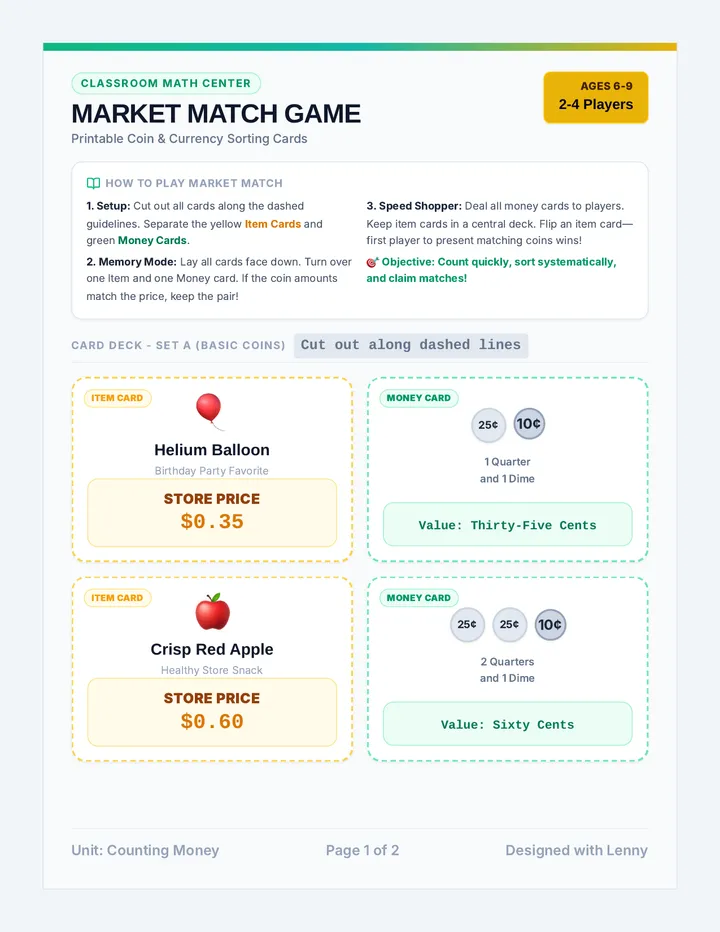 Market Match Game Activity