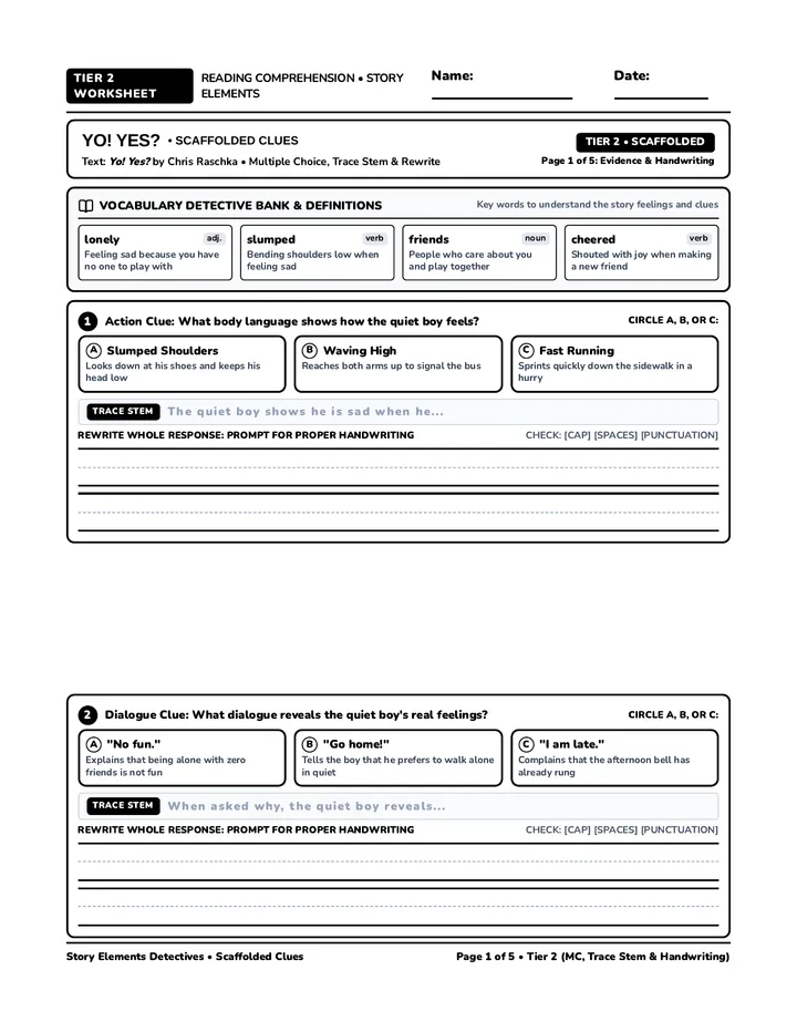 Yo Yes Tier 2 Worksheet