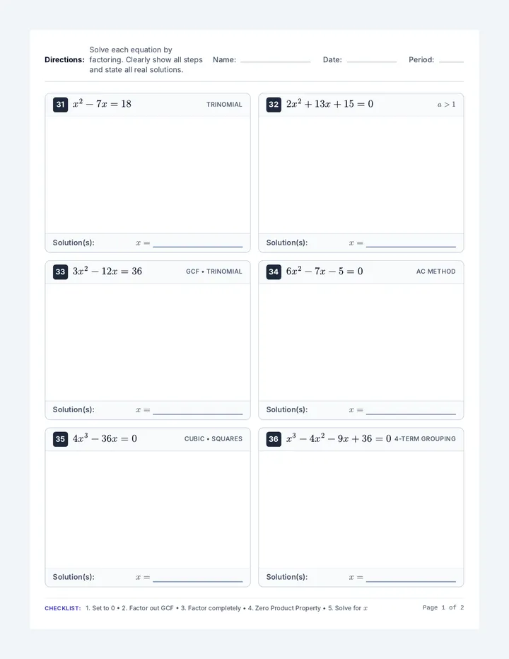 Factor Forge Worksheet
