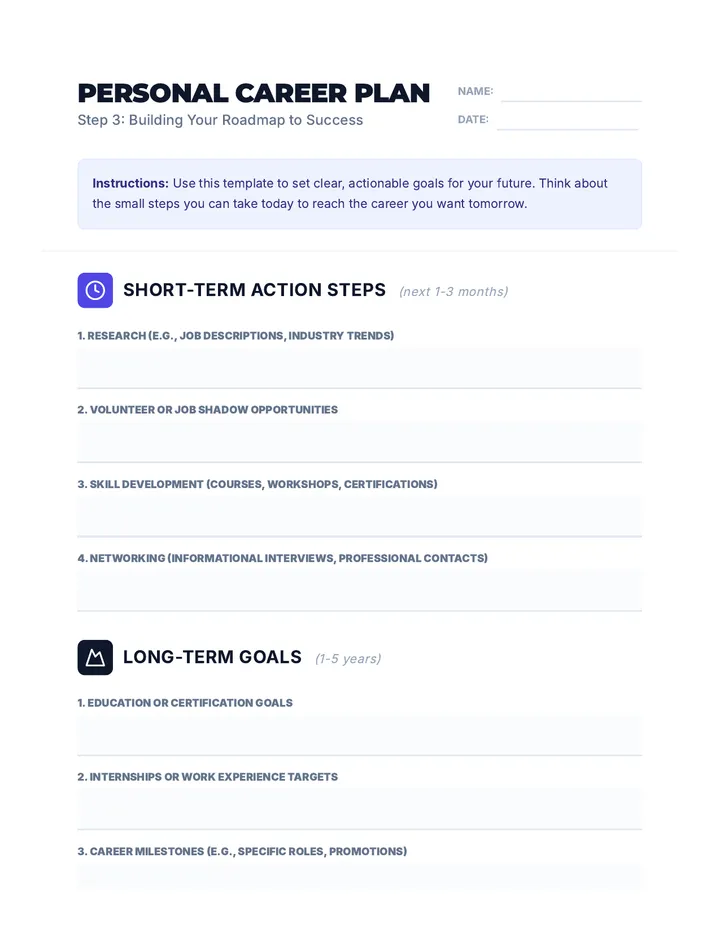 Personal Career Plan Template