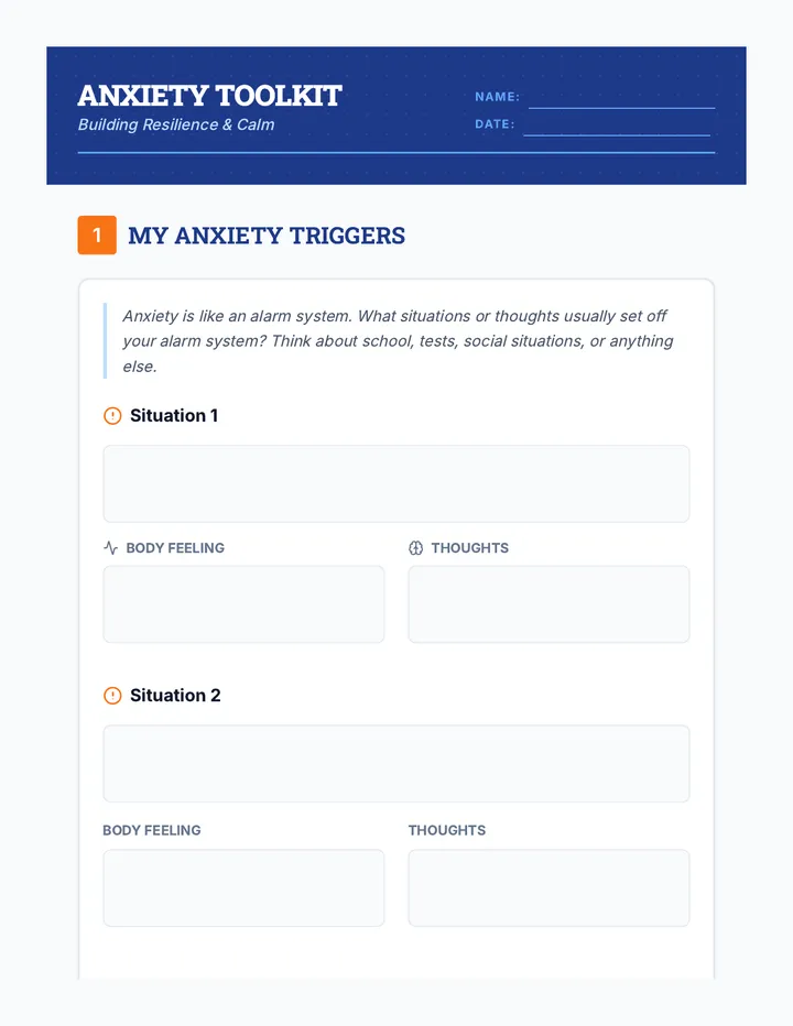 Anxiety Triggers and Tools Worksheet