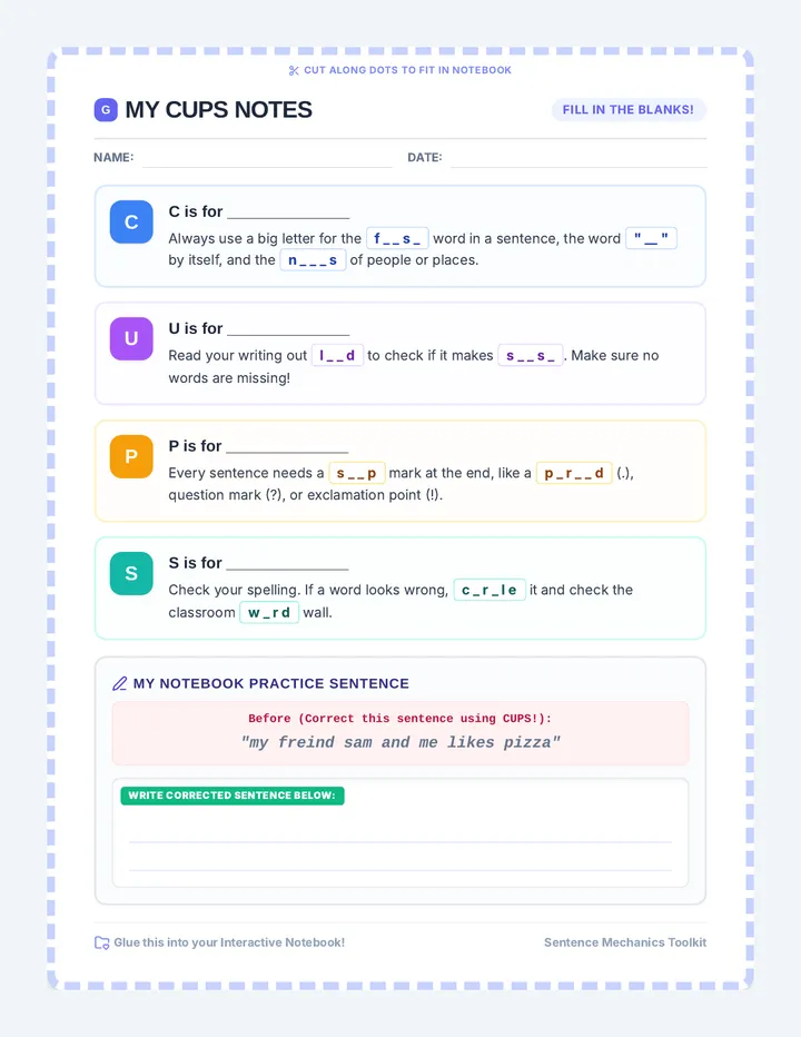 Sentence CUPS Guided Notes