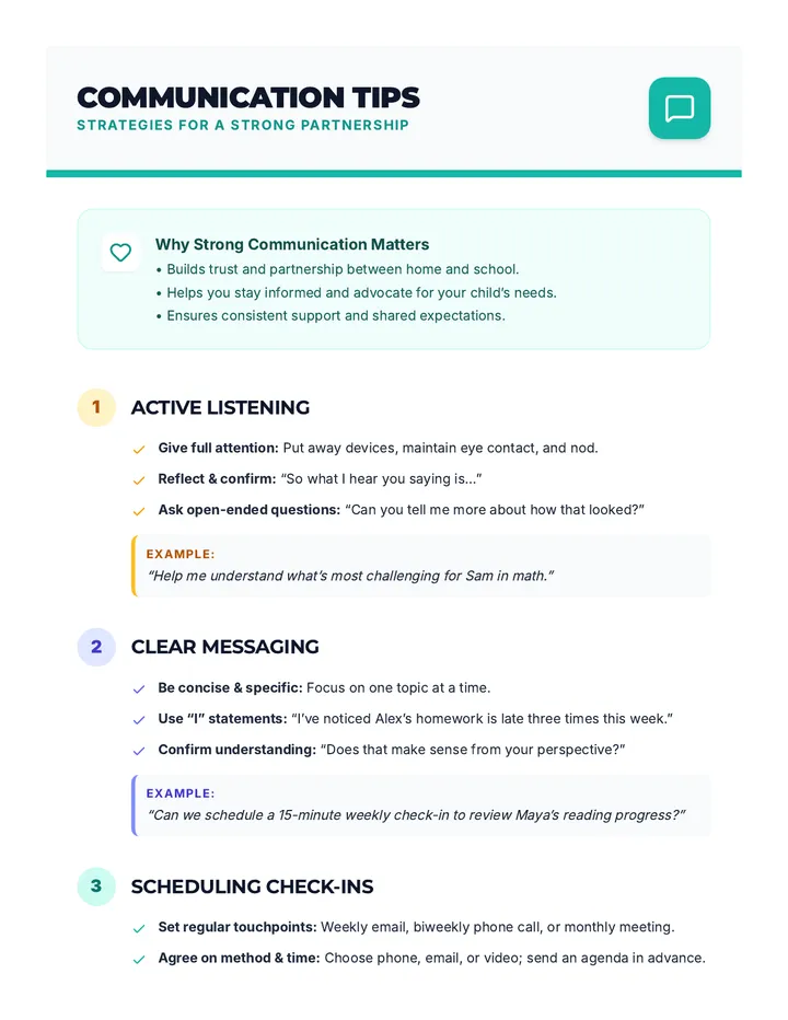 Parent-Teacher Communication Tips Handout