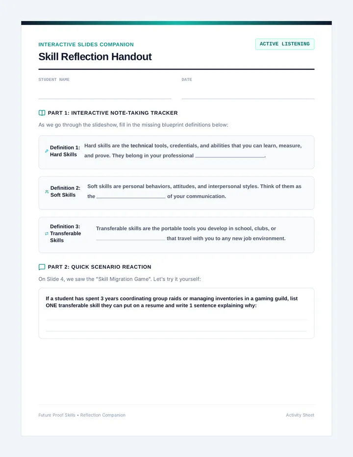Skill Reflection Worksheet