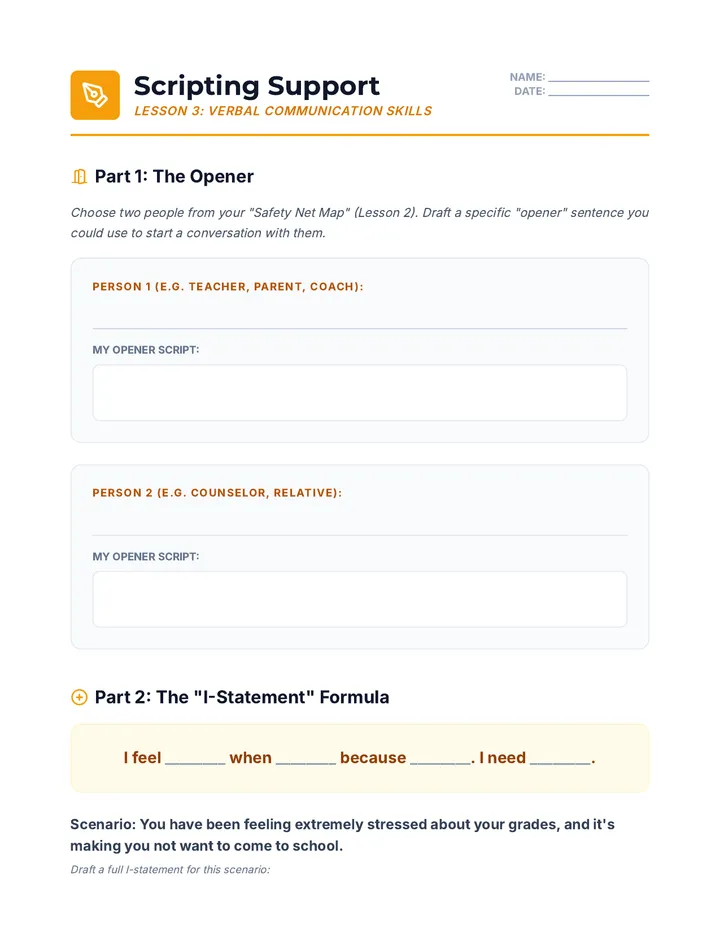 Scripting Support Worksheet